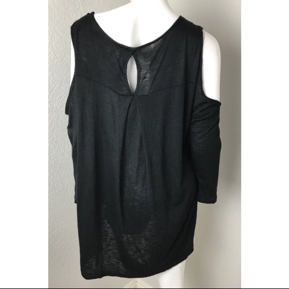 NY Collection Womens Cold Shoulders Black Blouse L - Picture 4 of 6